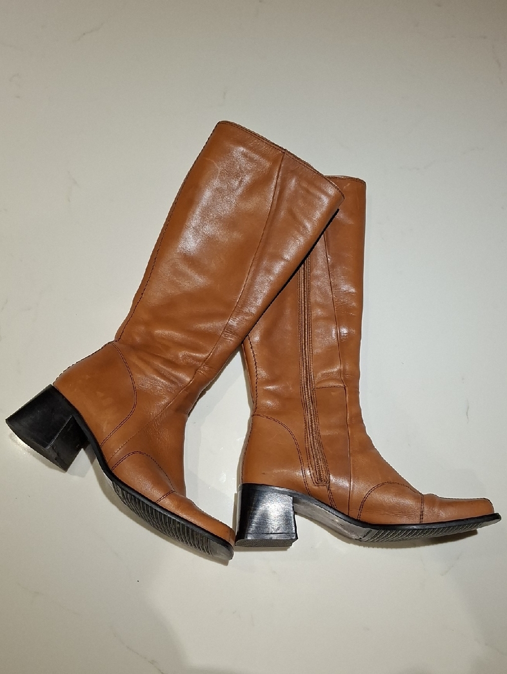 Browns Bravo 90's-inspired Square-toe Block-heel Tan Leather Boots (EU 36/US 6)